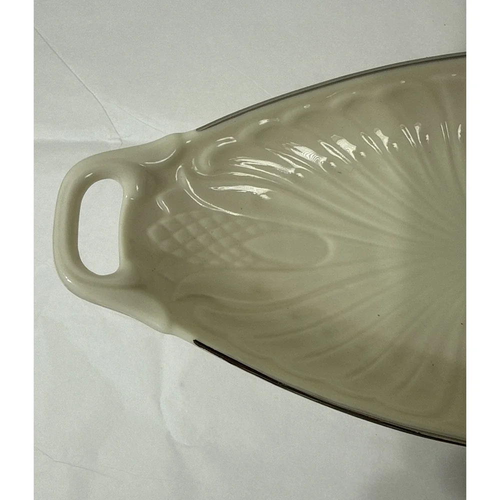 Lenox MONACO SPECIAL Embossed Cream Silver Trim Handled Long Relish Serving Dish